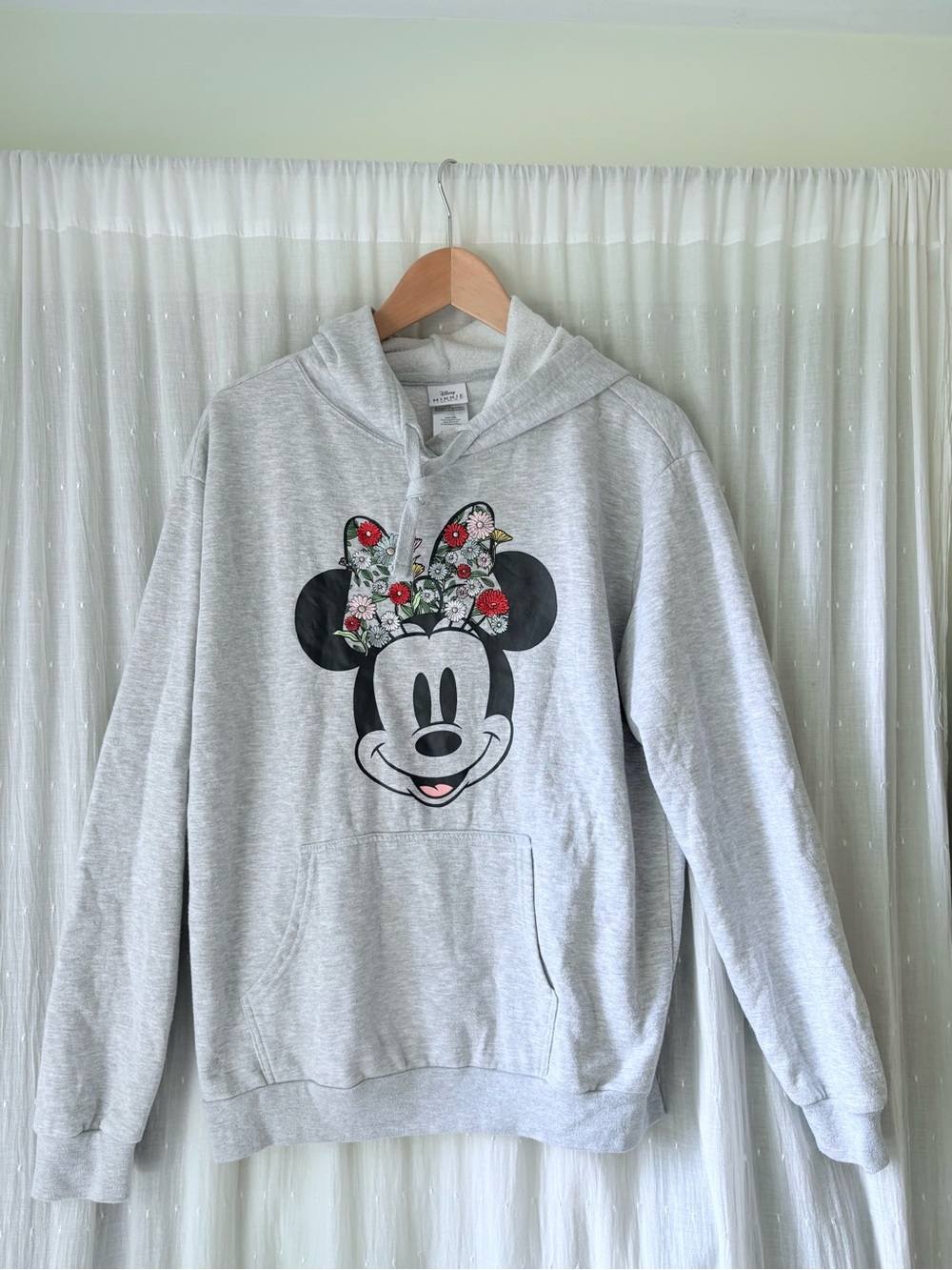 Minnie Mouse Embroidered Floral Hoodie Sweatshirt - Light Gray